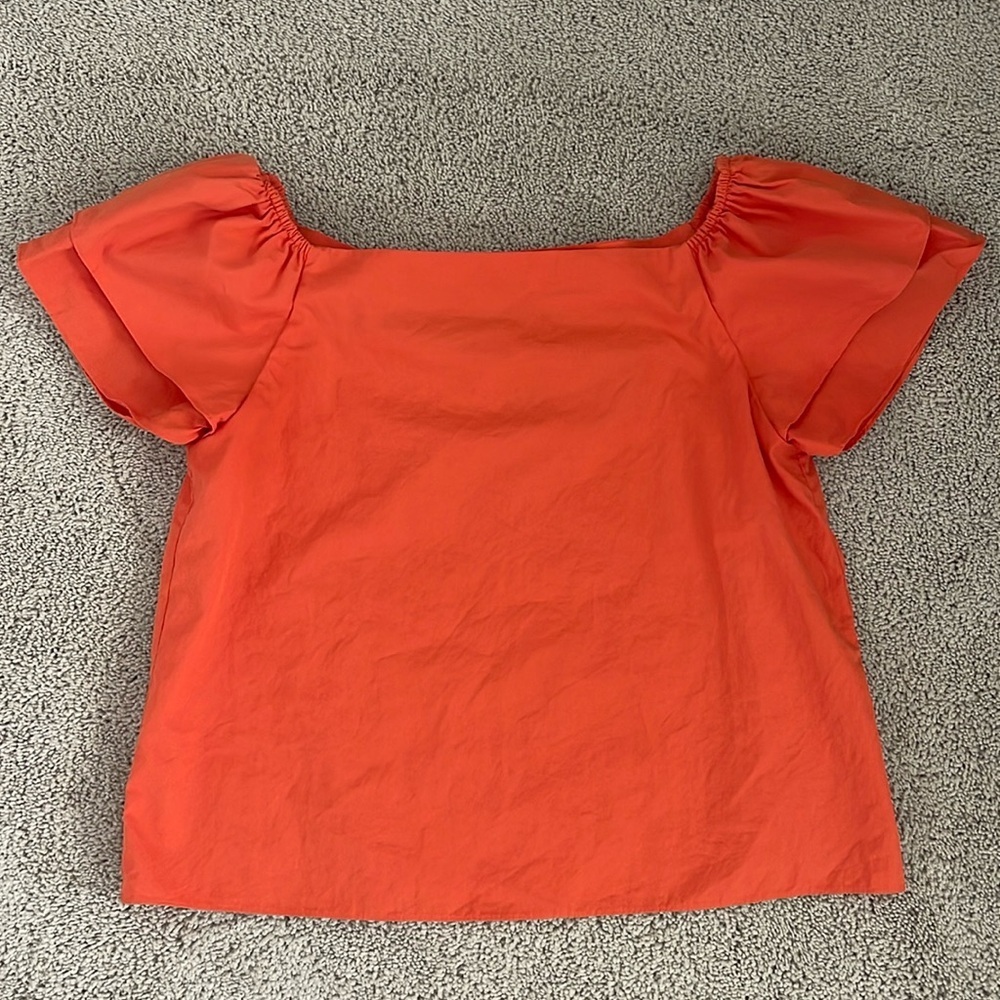 Alice + Olivia Orange Square Neck Puff Sleeve Top